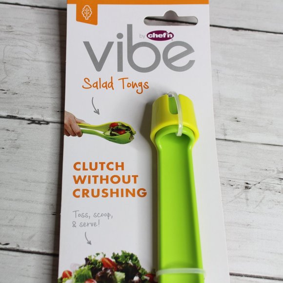 Salad Serving Tongs Green Yellow Utensil Set - Picture 2 of 4